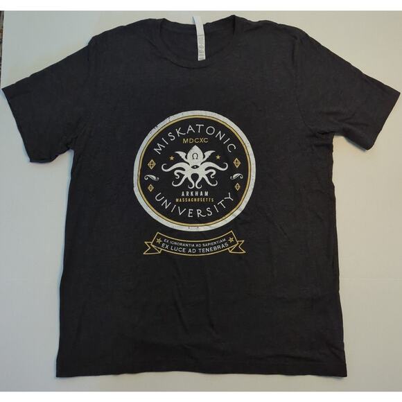 MISKATONIC UNIVERSITY H.P. Lovecraft Black White Gold Short Slv T-shirt Size XL - Picture 2 of 7